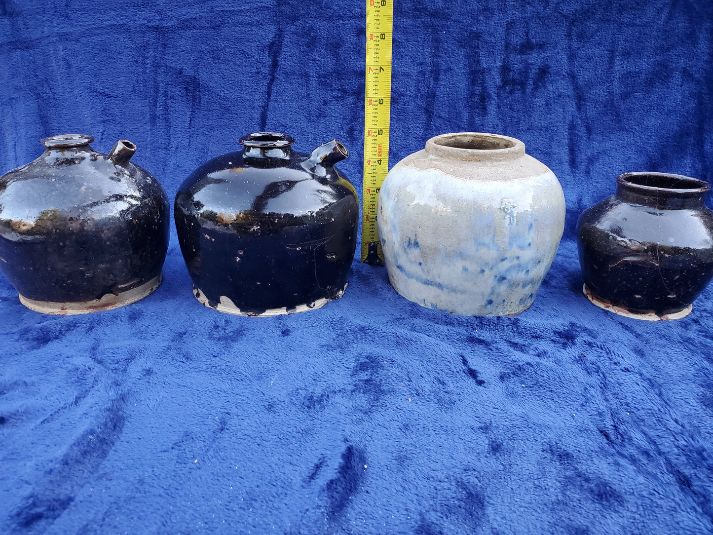 Two (2) Black-glazed spouted vessels (19th Century Jug)