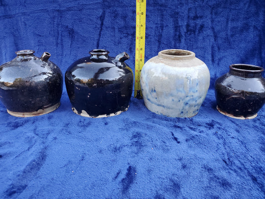 Two (2) Black-glazed spouted vessels (19th Century Jug)