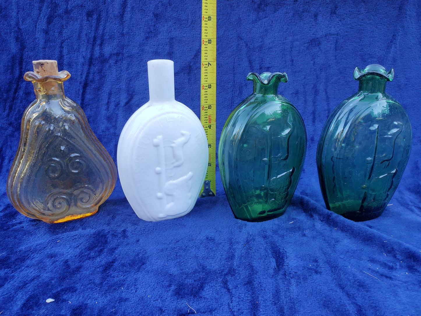 Two (2) Vintage Green “Ranelagh” Stag Hunt Flasks 1950s–1970s
