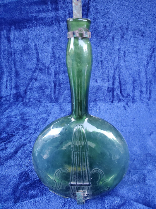 Vintage Violin Glass Flask - 1860–1890 Original copper/iron band and strap