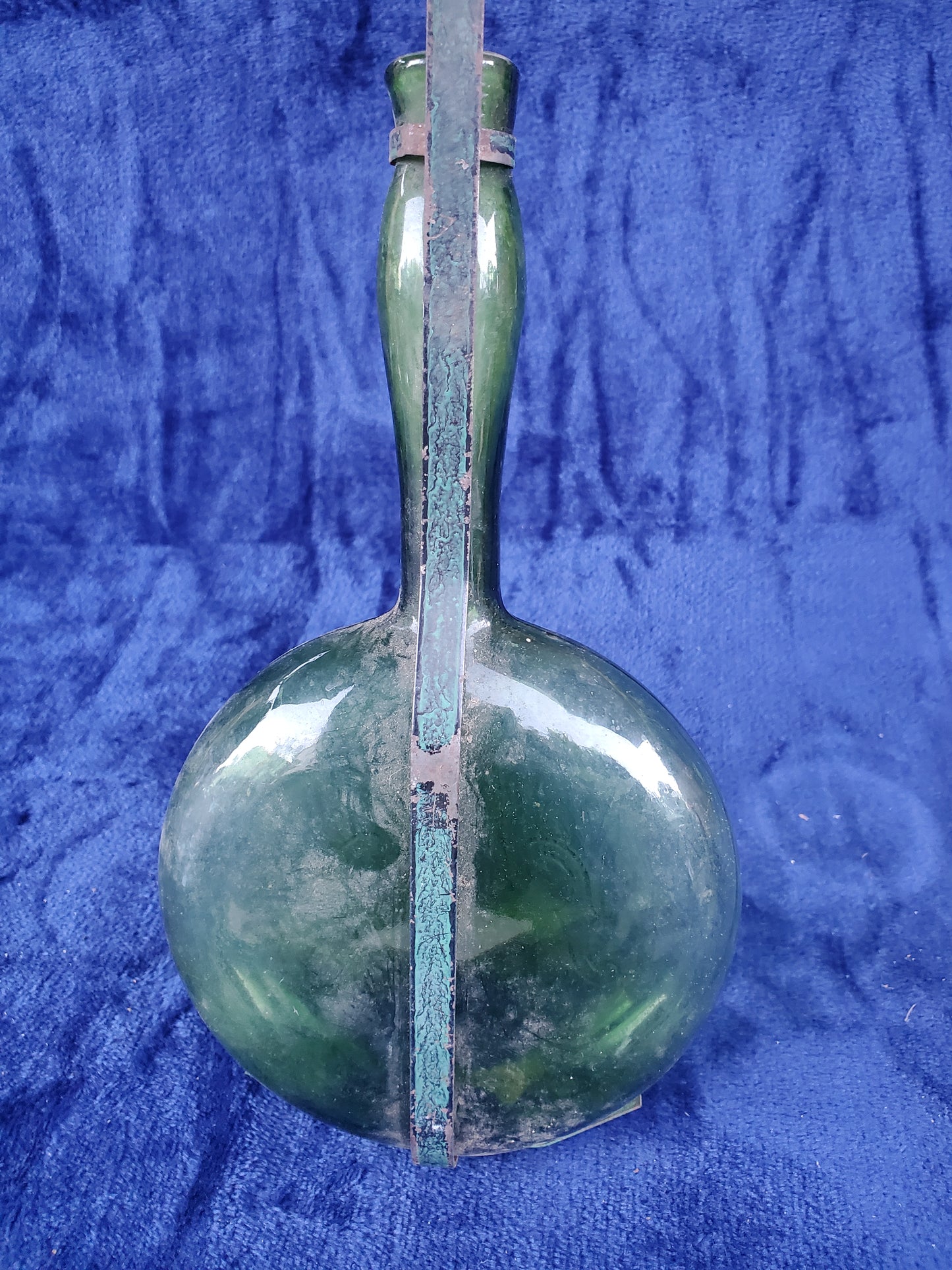 Vintage Violin Glass Flask - 1860–1890 Original copper/iron band and strap