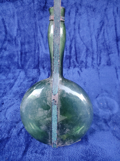 Vintage Violin Glass Flask - 1860–1890 Original copper/iron band and strap