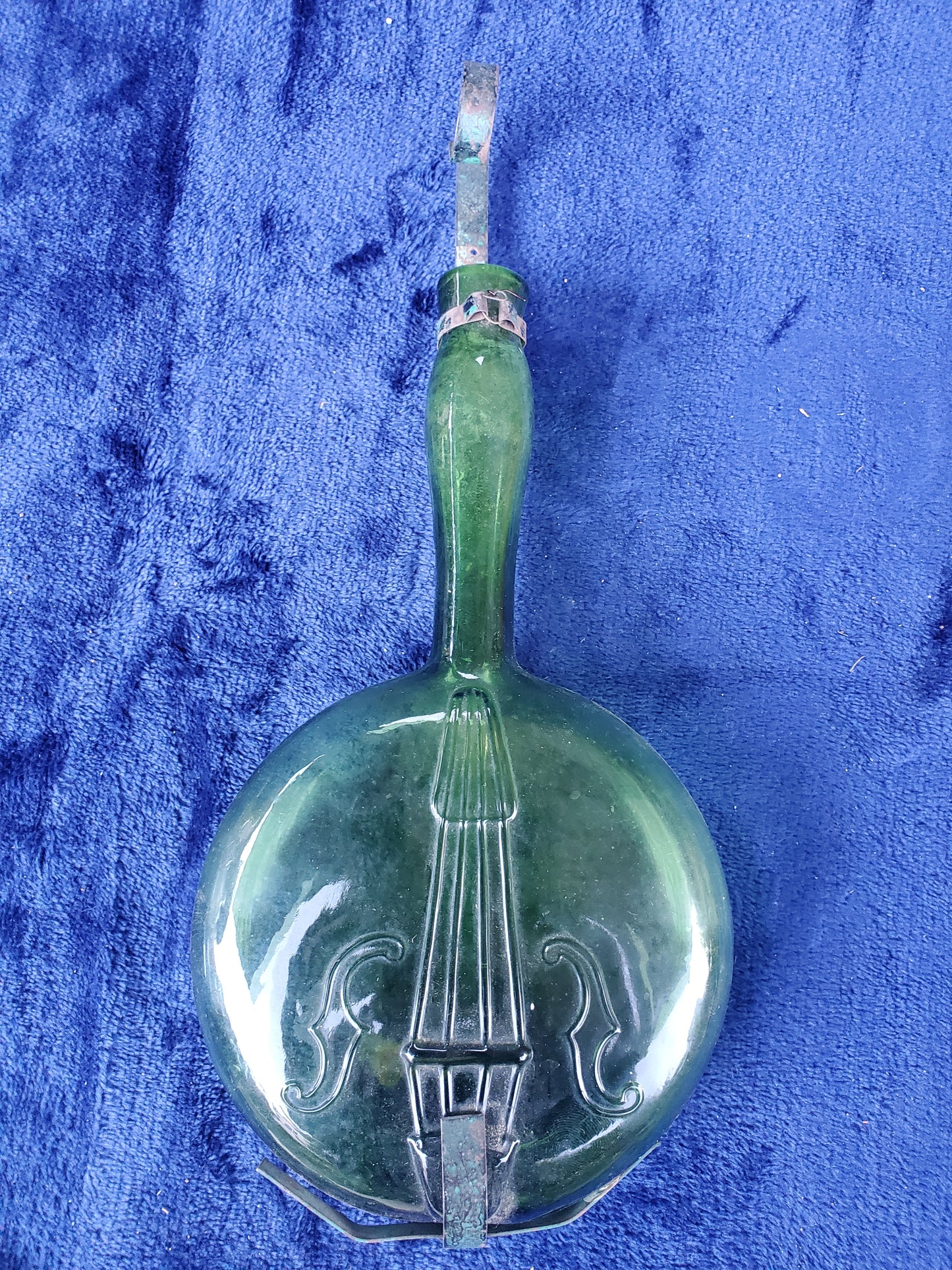 Vintage Violin Glass Flask - 1860–1890 Original copper/iron band and strap