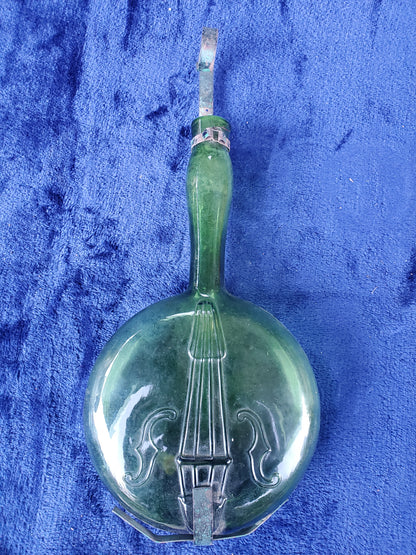 Vintage Violin Glass Flask - 1860–1890 Original copper/iron band and strap