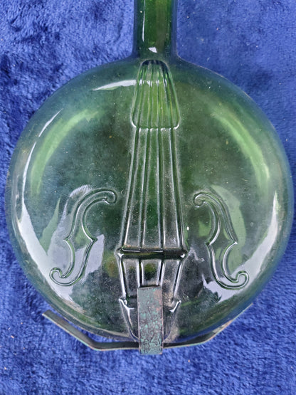 Vintage Violin Glass Flask - 1860–1890 Original copper/iron band and strap