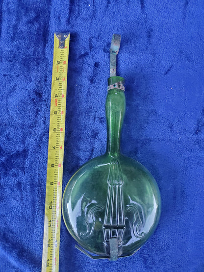 Vintage Violin Glass Flask - 1860–1890 Original copper/iron band and strap