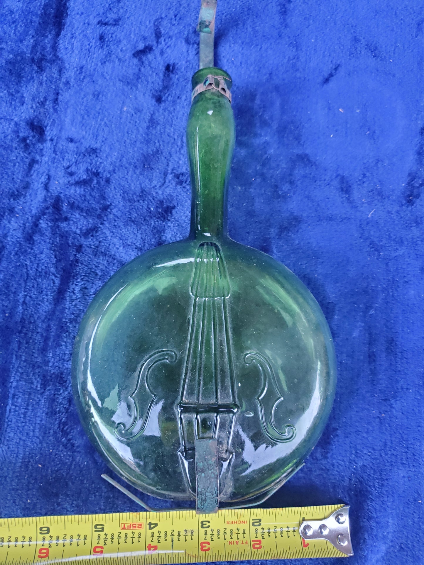 Vintage Violin Glass Flask - 1860–1890 Original copper/iron band and strap