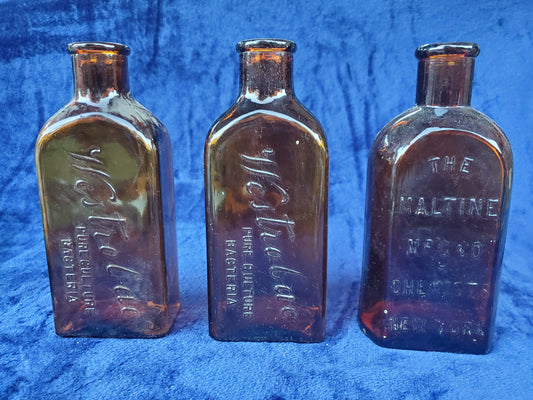 Two (2) Matched Pair of Amber prescription-style rectangle Bottles