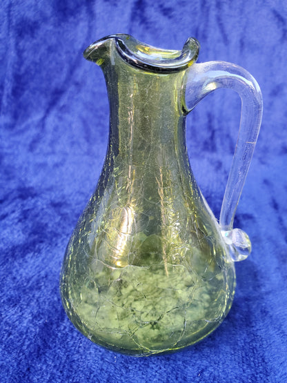 Three (3) Hand-Blown Crackle Glass Pitchers 1950s–1980s