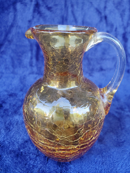 Three (3) Hand-Blown Crackle Glass Pitchers 1950s–1980s