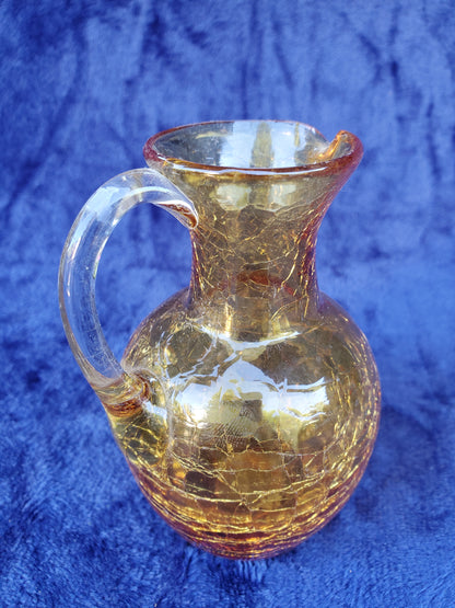 Three (3) Hand-Blown Crackle Glass Pitchers 1950s–1980s
