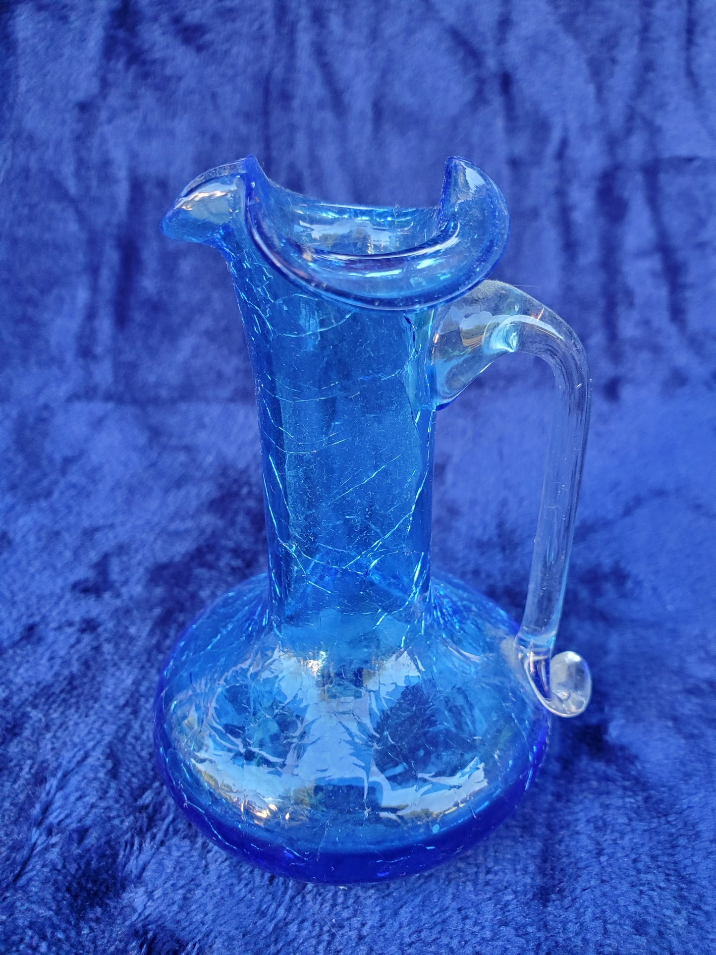Three (3) Hand-Blown Crackle Glass Pitchers 1950s–1980s