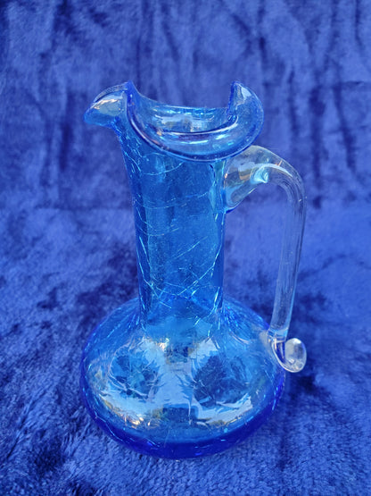 Three (3) Hand-Blown Crackle Glass Pitchers 1950s–1980s