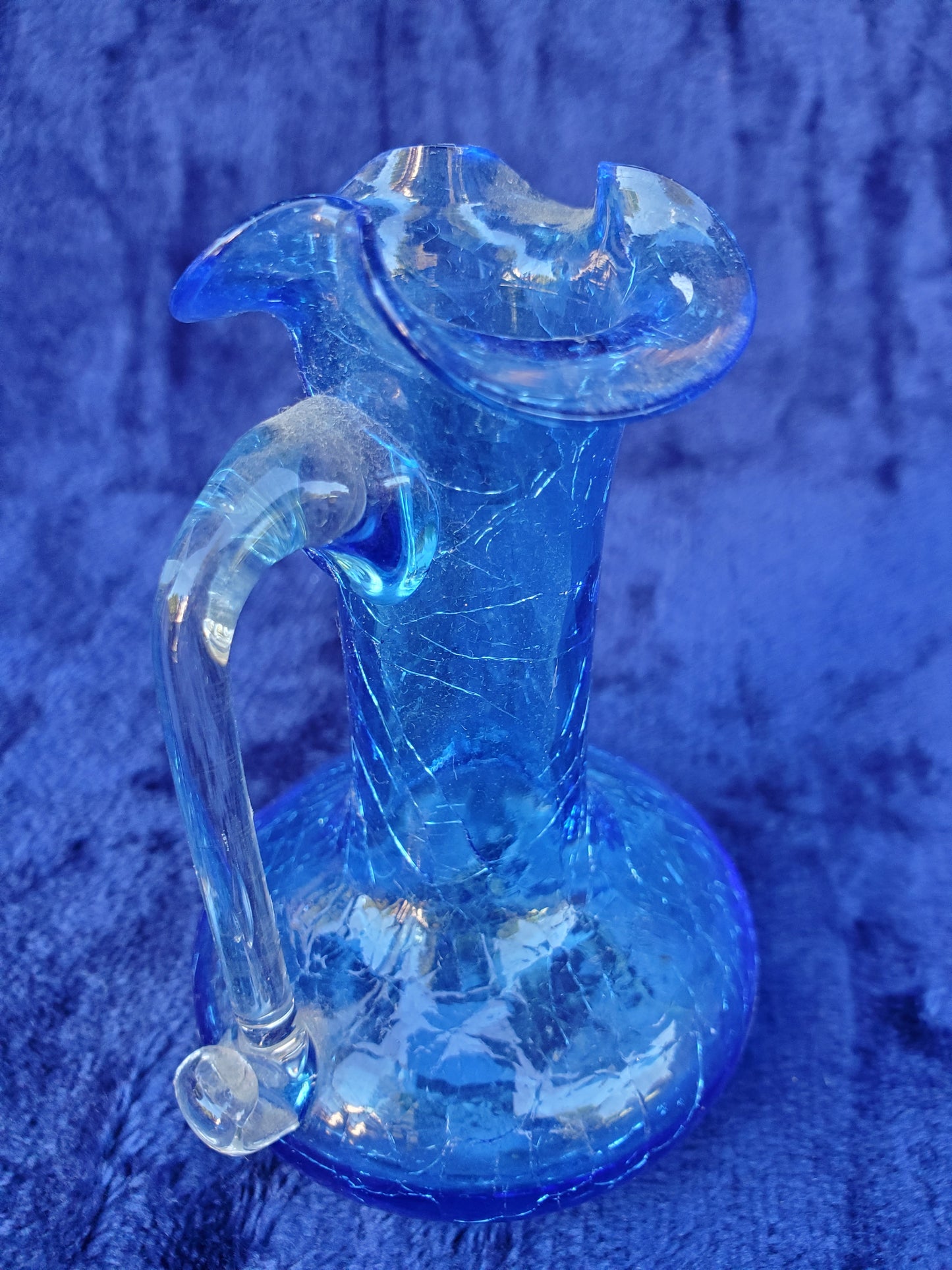 Three (3) Hand-Blown Crackle Glass Pitchers 1950s–1980s