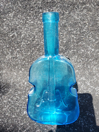 Set of four (4) Figural VIOLIN bottles (amber, 2 blue, green)