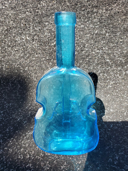 Set of four (4) Figural VIOLIN bottles (amber, 2 blue, green)
