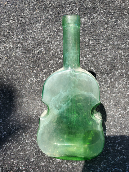 Set of four (4) Figural VIOLIN bottles (amber, 2 blue, green)