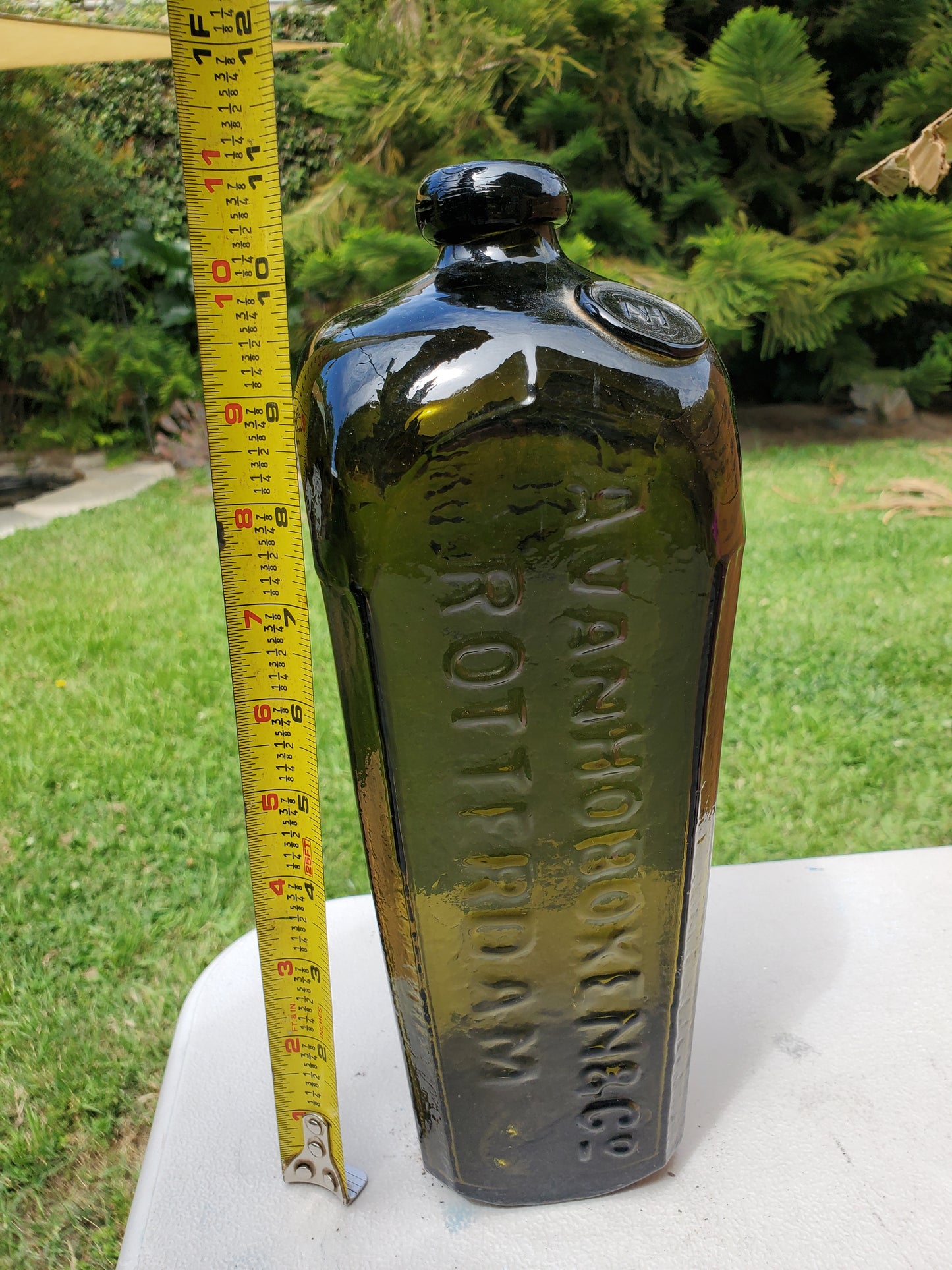 Vintage Dark Olive/Black Glass Dutch Gin Bottle