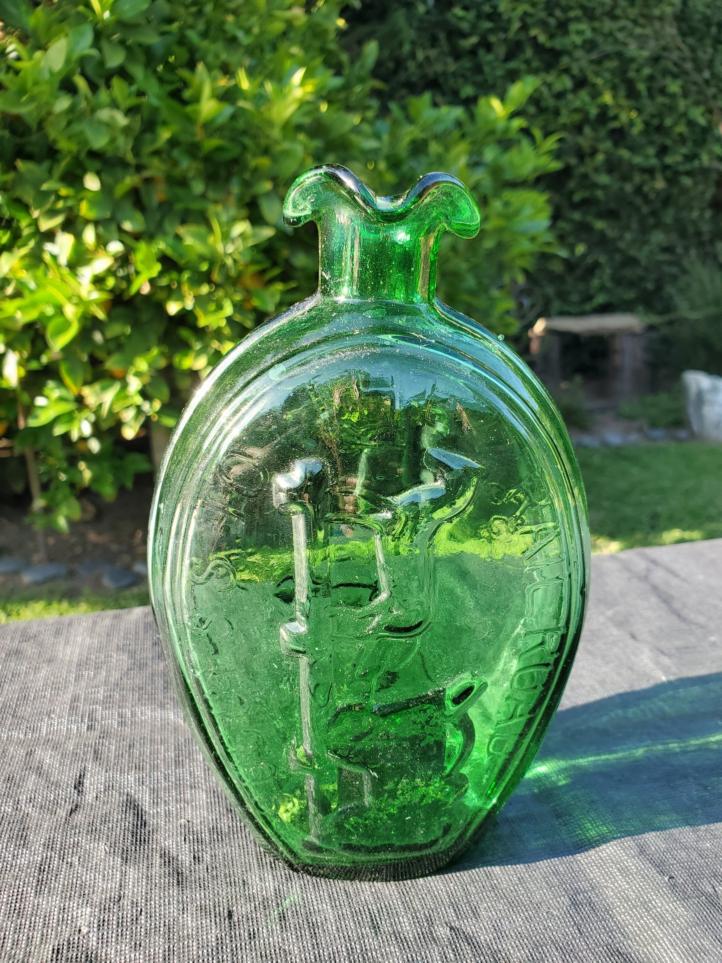 Two (2) Vintage Green “Ranelagh” Stag Hunt Flasks 1950s–1970s