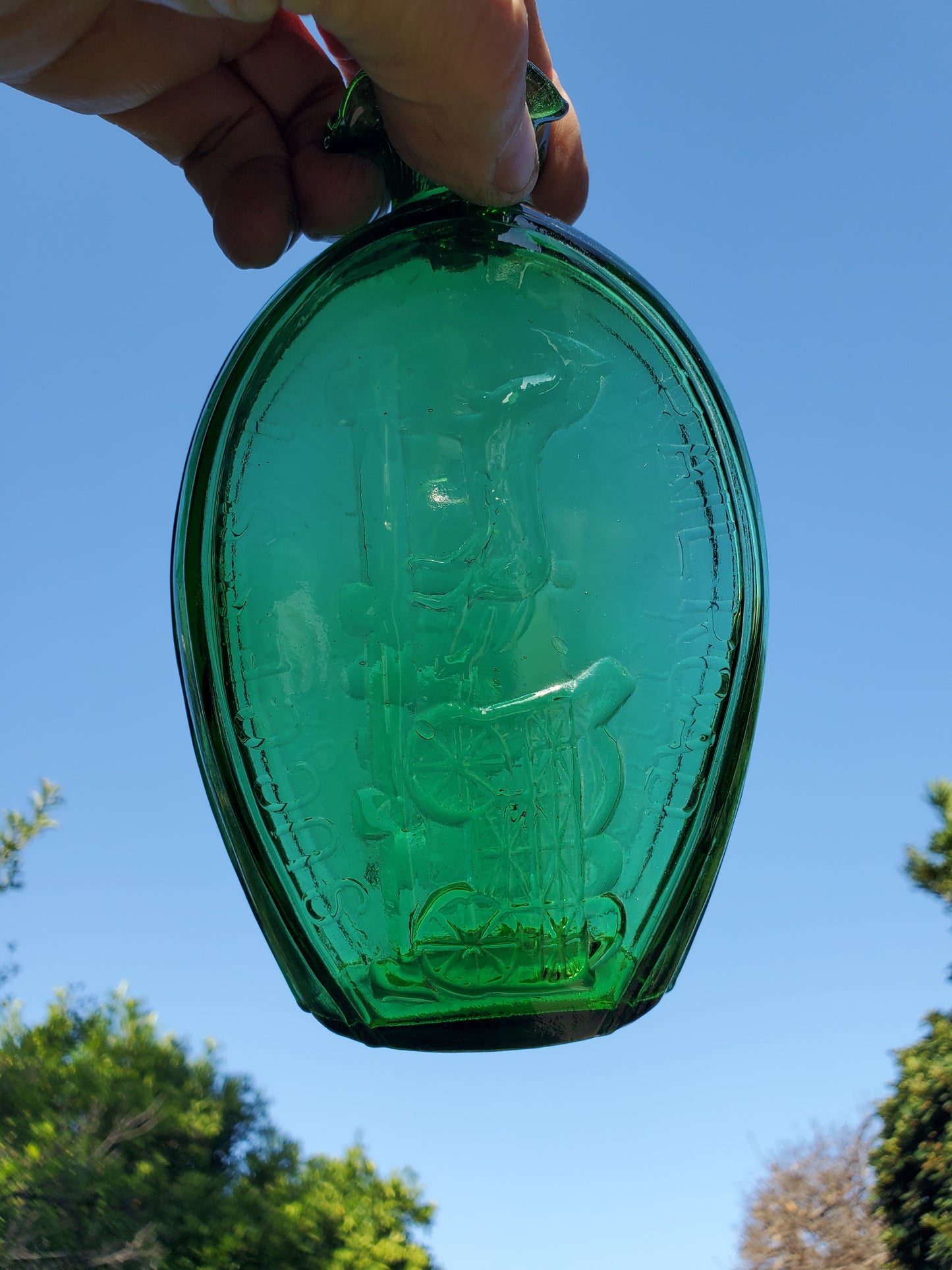 Two (2) Vintage Green “Ranelagh” Stag Hunt Flasks 1950s–1970s