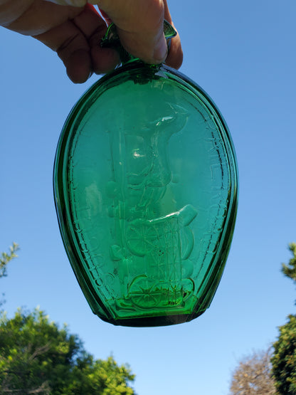 Two (2) Vintage Green “Ranelagh” Stag Hunt Flasks 1950s–1970s