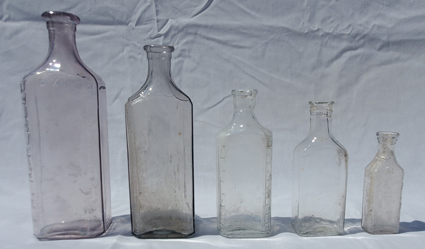 5 Antique Apothecary / Pharmacy Bottles – Lavender & Clear Glass – 1800s/1900s
