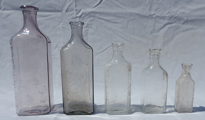 5 Antique Apothecary / Pharmacy Bottles – Lavender & Clear Glass – 1800s/1900s