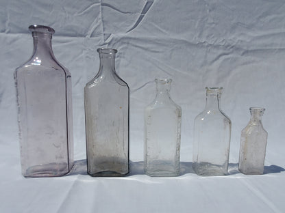 5 Antique Apothecary / Pharmacy Bottles – Lavender & Clear Glass – 1800s/1900s