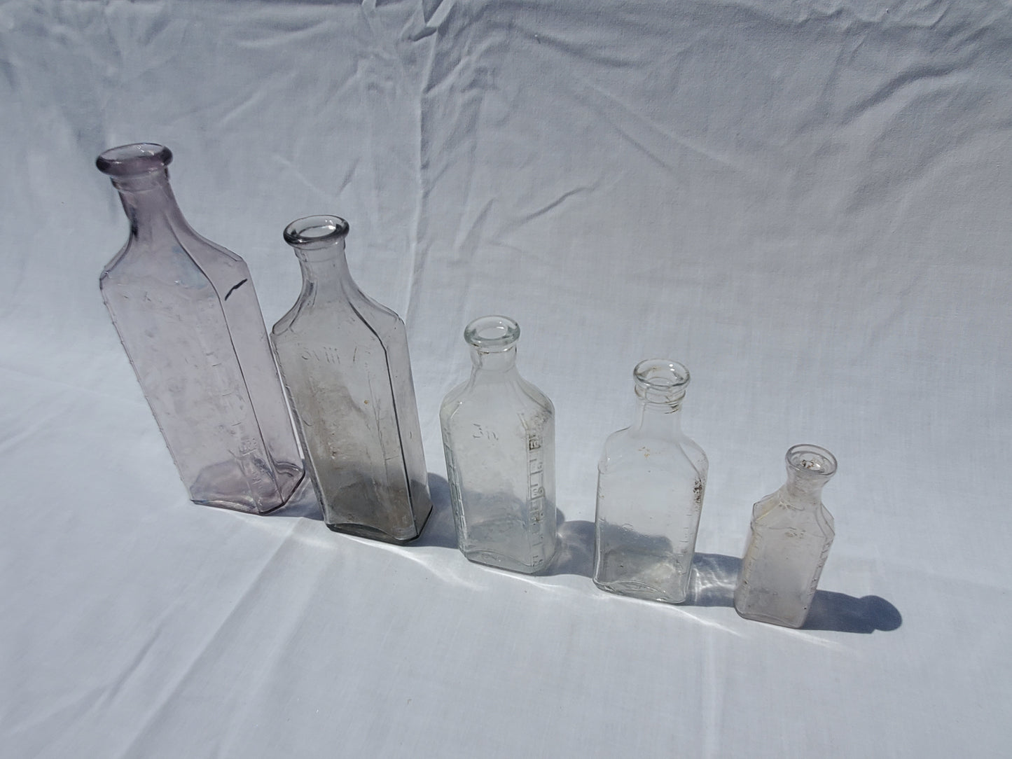 5 Antique Apothecary / Pharmacy Bottles – Lavender & Clear Glass – 1800s/1900s