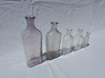 5 Antique Apothecary / Pharmacy Bottles – Lavender & Clear Glass – 1800s/1900s