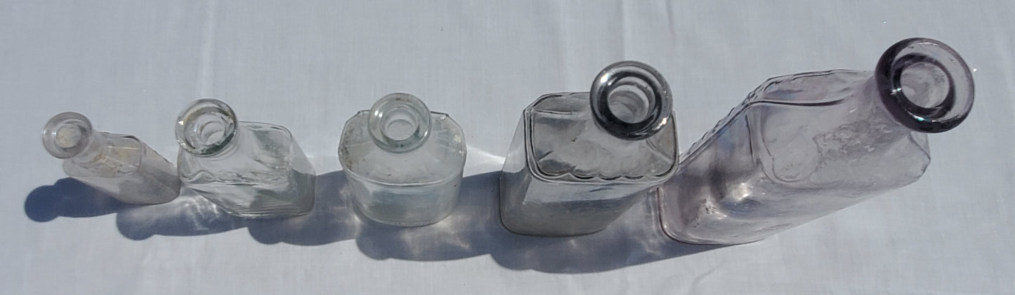 5 Antique Apothecary / Pharmacy Bottles – Lavender & Clear Glass – 1800s/1900s