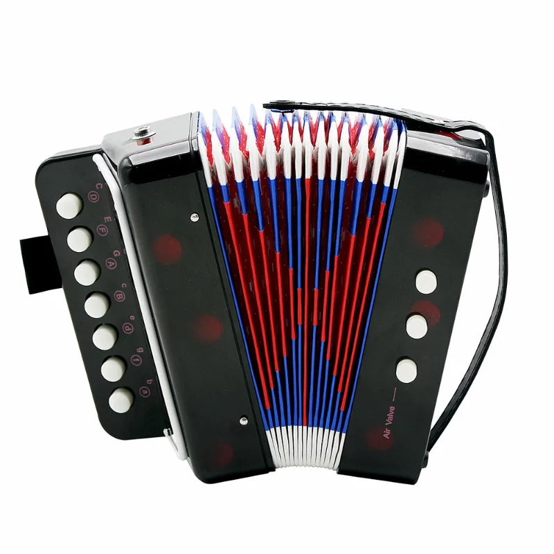 Mini 7-Key Accordion Durable 2 Bass Accordion Educational Musical Instrument Toy for Amateur Beginner Best Gift Black