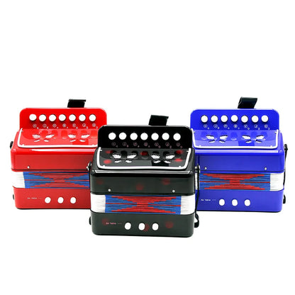 Mini 7-Key Accordion Durable 2 Bass Accordion Educational Musical Instrument Toy for Amateur Beginner Best Gift Black