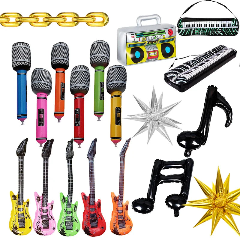 PVC Guitar Microphone Balloon Rock Star Inflatable Musical Note Piano Balloons instrument Kids Adult Toys 80s 90s Party Supplies