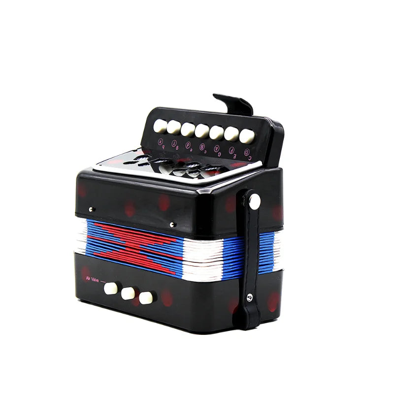 Mini 7-Key Accordion Durable 2 Bass Accordion Educational Musical Instrument Toy for Amateur Beginner Best Gift Black